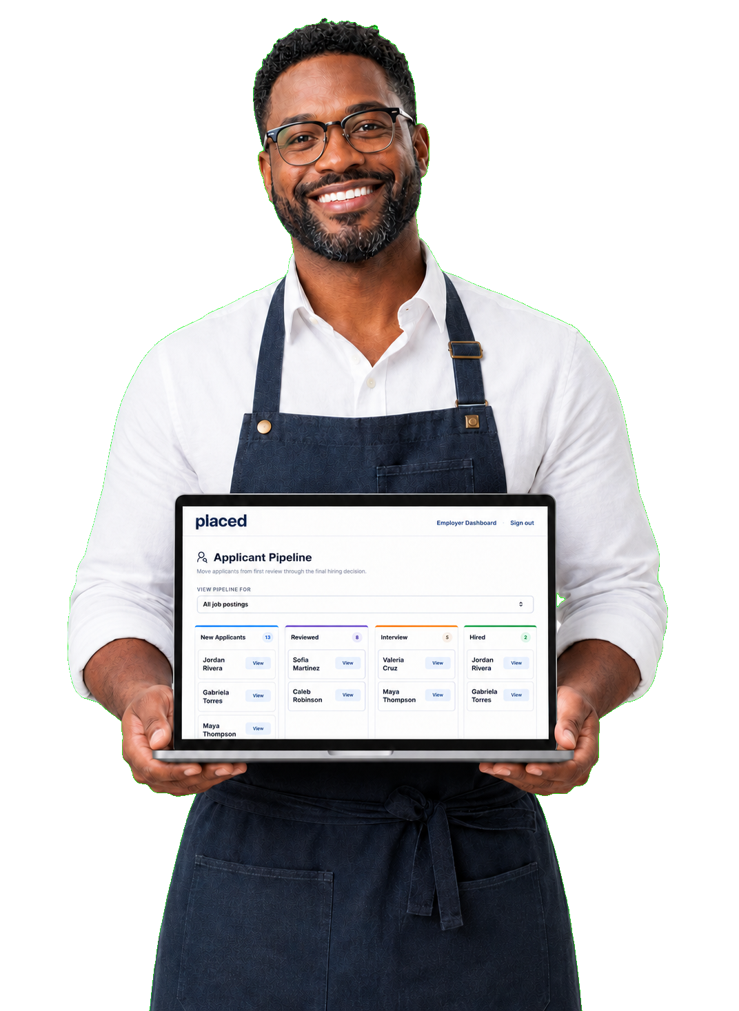 Hospitality leader viewing the Placed employer dashboard